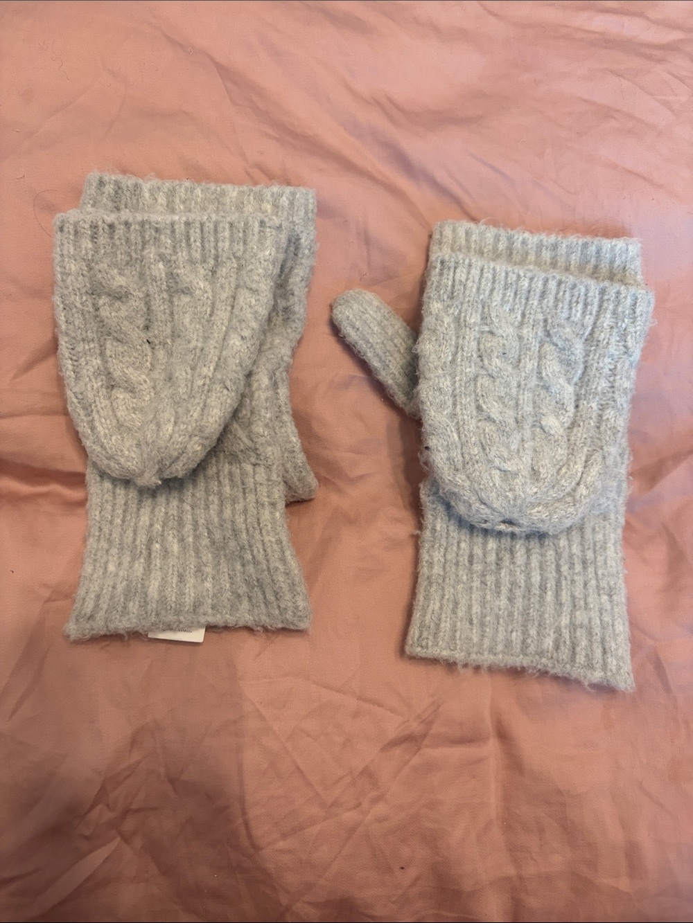 aerie Cable-Front Convertible Mittens - Light Gray
